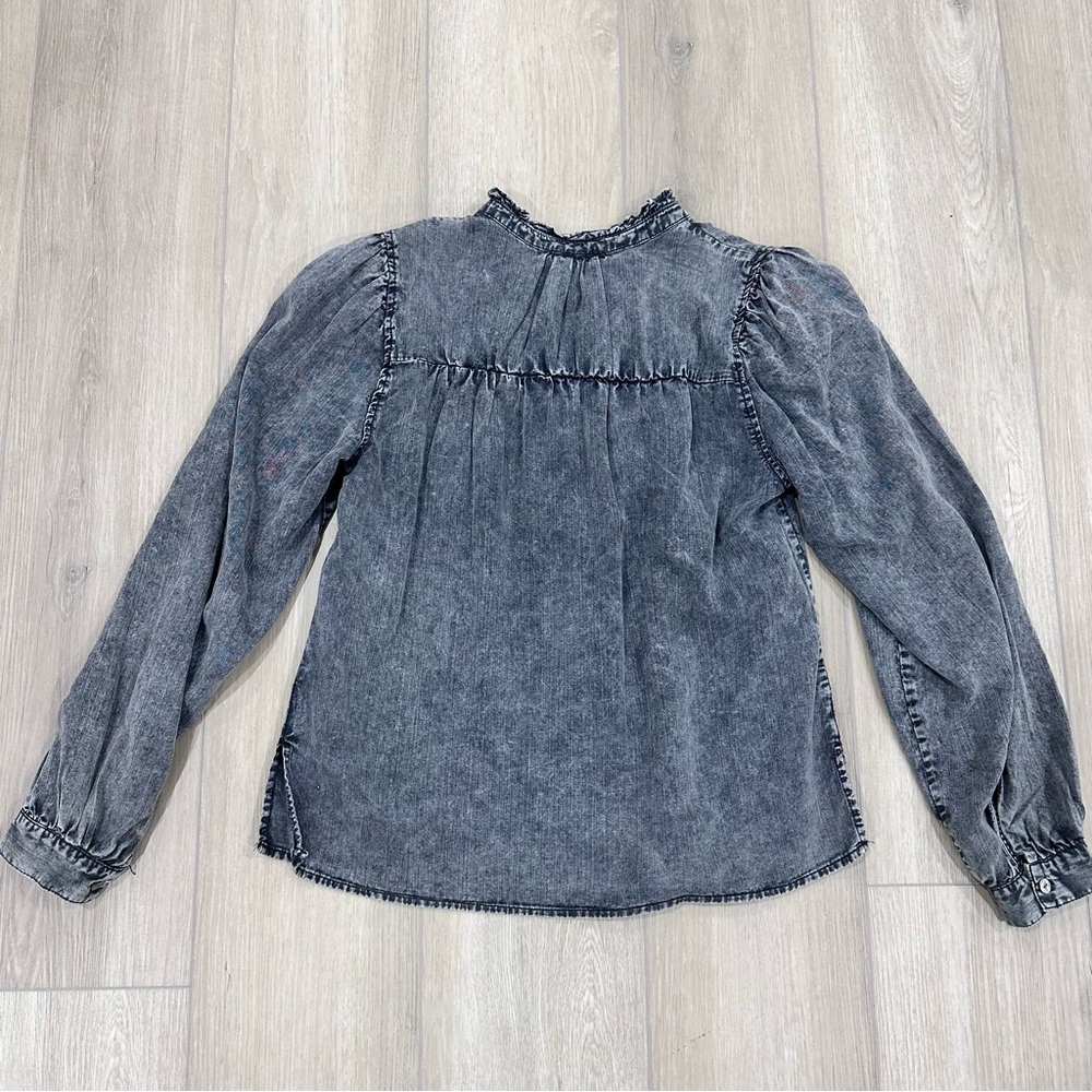 Rails Camille button down shirt Linen Blend black acid wash grey small Ruffle - Picture 6 of 9